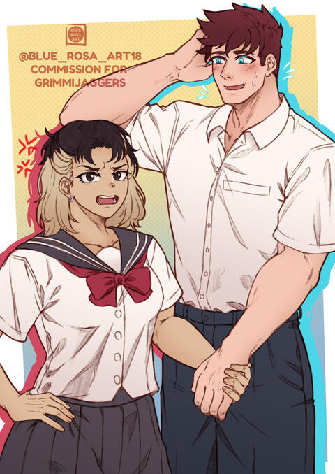 Thigh up Sketch, 2 characters, simple background